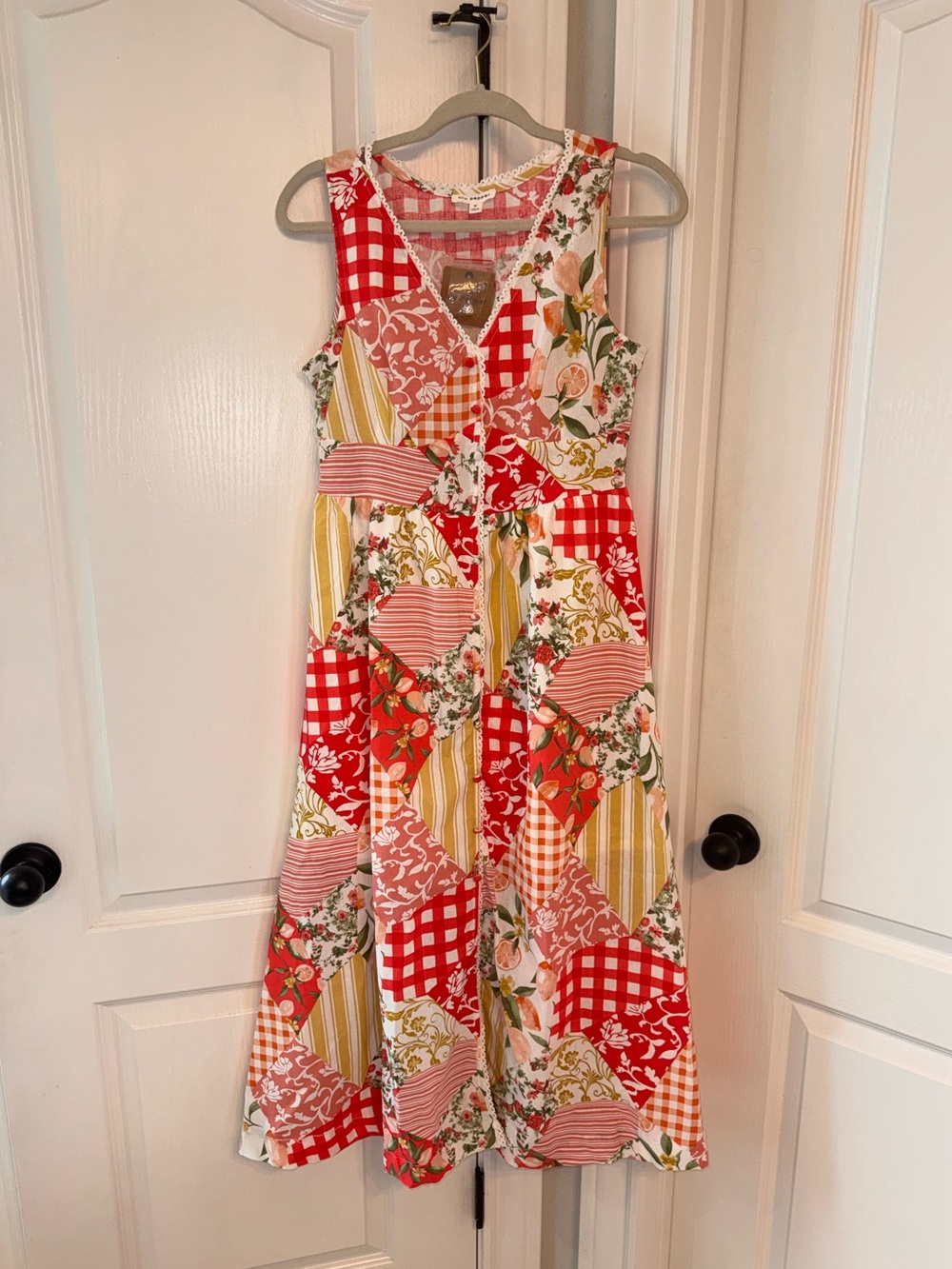 Brand New Blu Pepper Red Patchwork Midi Dress - Picture 3 of 3